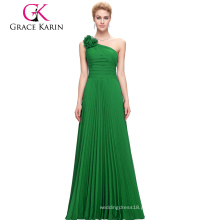 Atacado Grace Karin Mulheres um ombro Long Green Chiffon Prom Dress CL3467-3